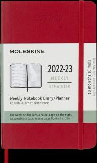 Agenda settimanale Moleskine 2022-2023, 18 mesi con spazio per note, Pocket, copertina morbida - Rosso scarlatto