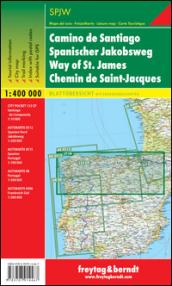 Cammino di Santiago 1:400.000: Touristische Informationen, Stadtplan, Wegmarkierungen, Ortsregister mit Postleitzahlen, GPS-tauglich