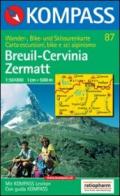 Carta escursionistica n. 87. Svizzera, Alpi occidentali. Breuil, Cervinia, Zermatt 1:50.000