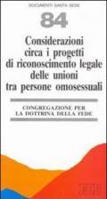 Considerazioni circa i progetti di riconoscimento legale delle unioni tra persone omosessuali