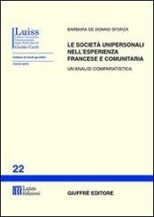 Le società unipersonali nell'esperienza francese e comunitaria. Un'analisi comparatistica