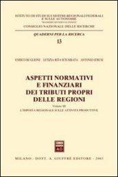 Aspetti normativi e finanziari dei tributi propri delle regioni. 3.L'imposta regionale sulle attività produttive