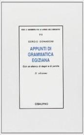 Appunti di grammatica egiziana con un elenco di segni e di parole