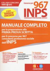 CONCORSO PER 967 INPS - CONSULENTI PROTEZIONE SOCIALE - MANUALE COMPLETO