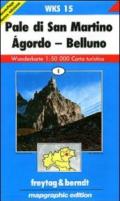 Pale di San Martino, Agordo, Belluno 1:50.000. Carta turistica. Ediz. italiana e tedesca