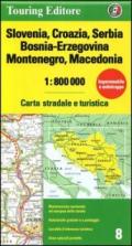 Slovenia, Croazia, Serbia, Bosnia Erzegovina, Montenegro, Macedonia 1:800.000. Carta stradale e turistica