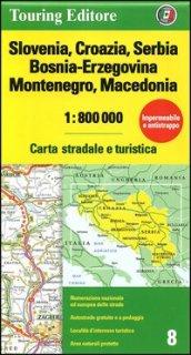 Slovenia, Croazia, Serbia, Bosnia Erzegovina, Montenegro, Macedonia 1:800.000. Carta stradale e turistica