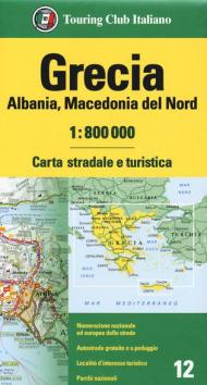 Grecia, Albania ,Macedonia del Nord 1:800.000. Carta stradale e turistica