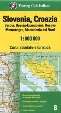 Slovenia, Croazia, Serbia, Bosnia-Erzegovina, Kosovo, Montenegro, Macedonia del Nord 1:800.000. Carta stradale e turistica