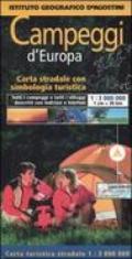 Campeggi d'Europa. Carta stradale con simbologia turistica. 1:3.000.000