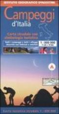 Campeggi d'Italia. Carta stradale con simbologia turistica. 1:800.000