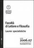 Agenda accademica 2006-2007 Facoltà di lettere e filosofia Torino. Lauree specialistiche