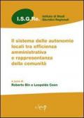 Il sistema delle autonomie locali tra efficienza amministrativa e rappresentanza della comunità