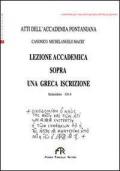 Lezione accademica sopra una greca iscrizione. Atti dell'Accademia Pontaniana