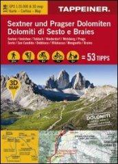 Dolomiti di Sesto e Braies. Cartina topografica. Carta panoramica 3D. 1:35.000 Ediz. italiana e tedesca