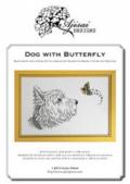 Dog with butterfly. Blackwork and cross stitch design