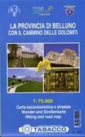 La provincia di Belluno con il cammino delle Dolomiti. Scala 1:75.000