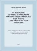 La trascrizione dei verbali di Conciliazione in materia civile e commerciale (D.Lgs. 28/2010). Cenni sull'istituto della transizione
