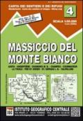 Carta n. 4 Massiccio del monte Bianco 1:50.000. Carta dei sentieri e dei rifugi