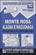 Carta n. 10 Monte Rosa, Alagna e Macugnaga 1:50.000. Carta dei sentieri e dei rifugi