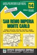 Carta n. 14. San Remo, Imperia, Monte Carlo 1:50.000. Carta dei sentieri e dei rifugi