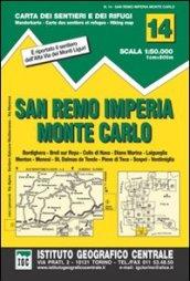 Carta n. 14. San Remo, Imperia, Monte Carlo 1:50.000. Carta dei sentieri e dei rifugi