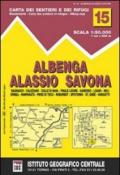 Carta n. 15 Albenga, Alassio, Savona 1:50.000. Carta dei sentieri e dei rifugi