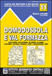 Carta n. 11 Domodossola e Val Formazza 1:50.000. Carta dei sentieri e dei rifugi