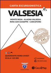 Carta escursionistica Valsesia. Scala 1:25.000. Ediz. italiana, inglese e tedesca. 4: Quadrante nord-ovest: Monte Rosa, Alagna Valsesia, Rima san Giuseppe, Carcoforo