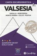 Carta escursionistica Valsesia. Scala 1:25.000. Ediz. italiana, inglese, tedesca e francese. Vol. 2: Quadrante sud-est: Varallo, Borgosesia, Monte Fenera, Cellio, Postua.